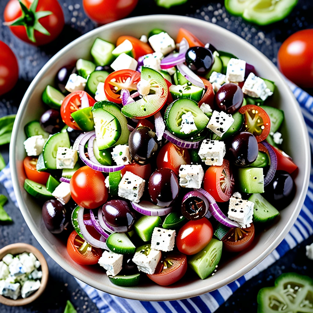 Authentic Greek Salad with Fresh Vegetables and Feta Cheese
