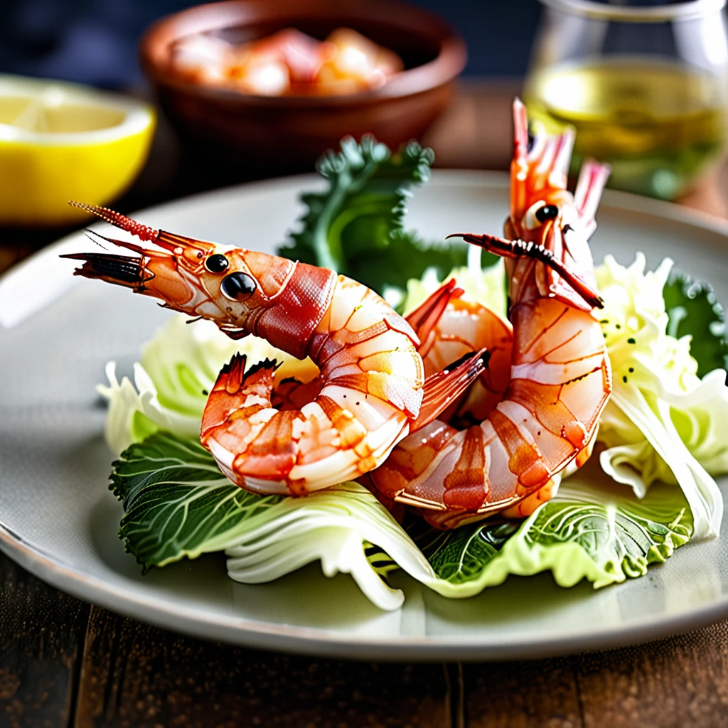 Bacon-Wrapped Jumbo Shrimp with Buttered Cabbage