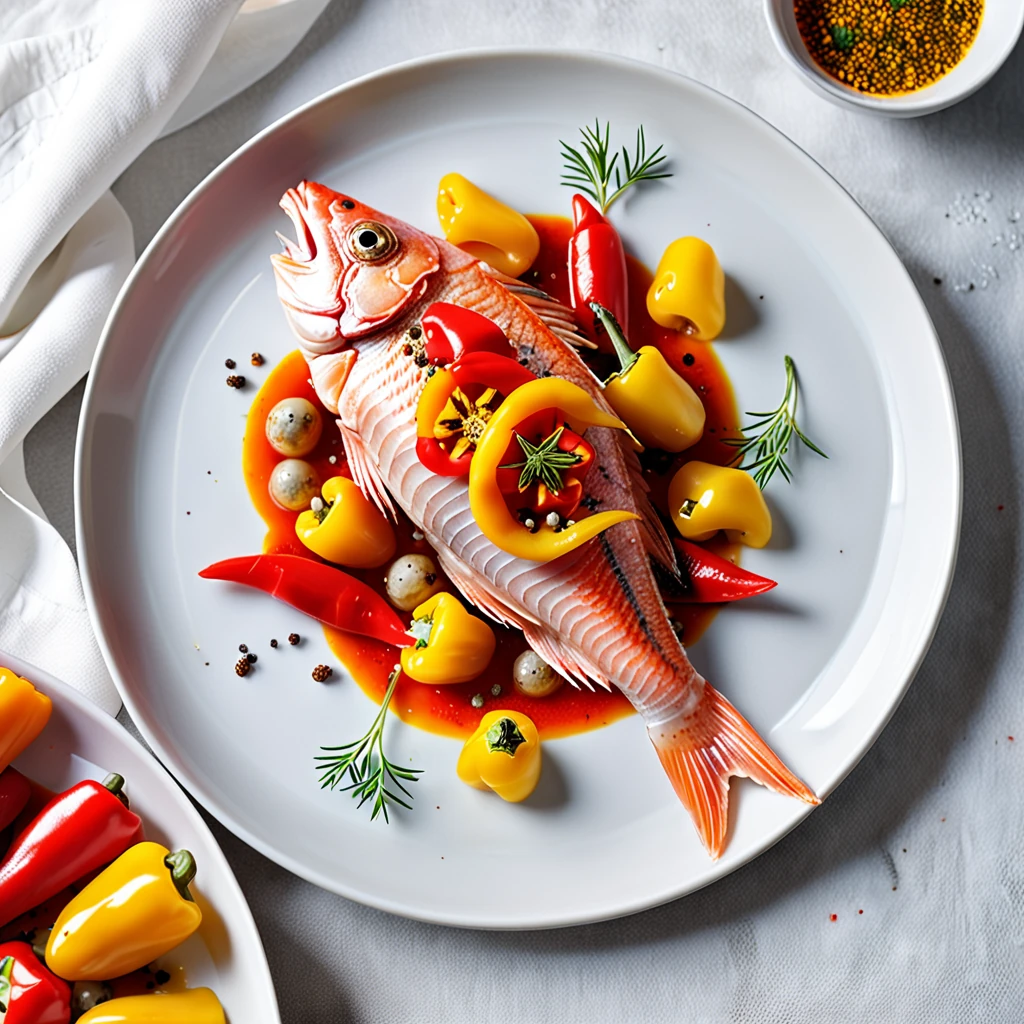 Baked Red Mullet with Peppers and Anise-Flavored Sauce