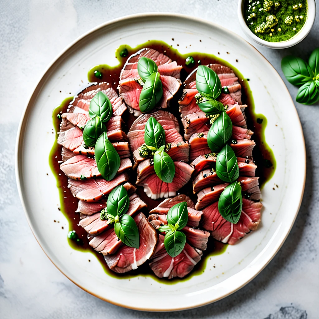 Beef Carpaccio with Fresh Basil Pesto