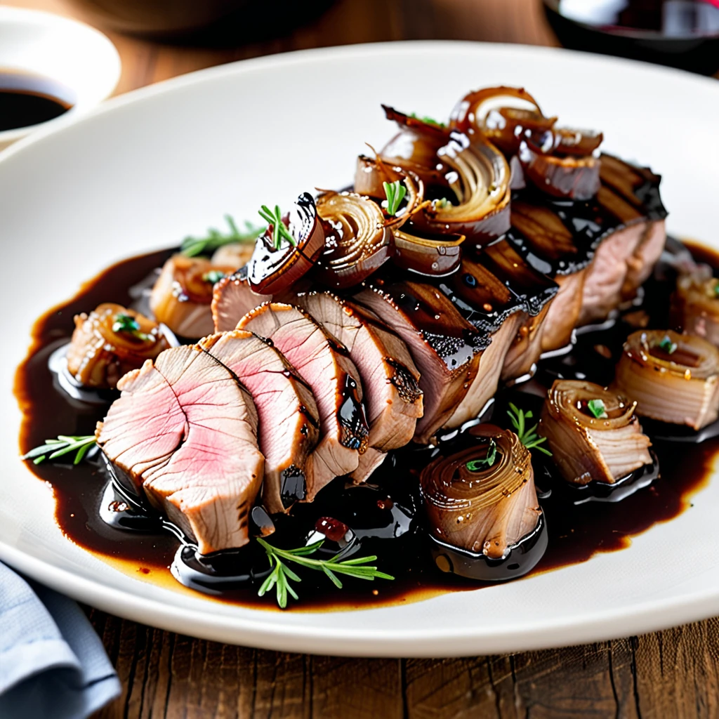 Braised Pork Tenderloin with Onions and Balsamic Vinegar Sauce