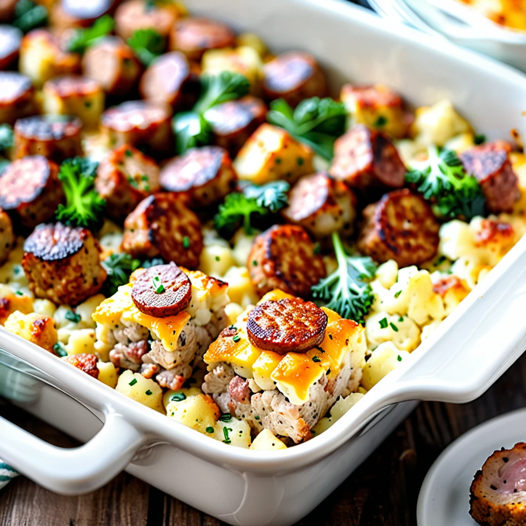 Cauliflower Tots and Turkey Sausage Breakfast Casserole