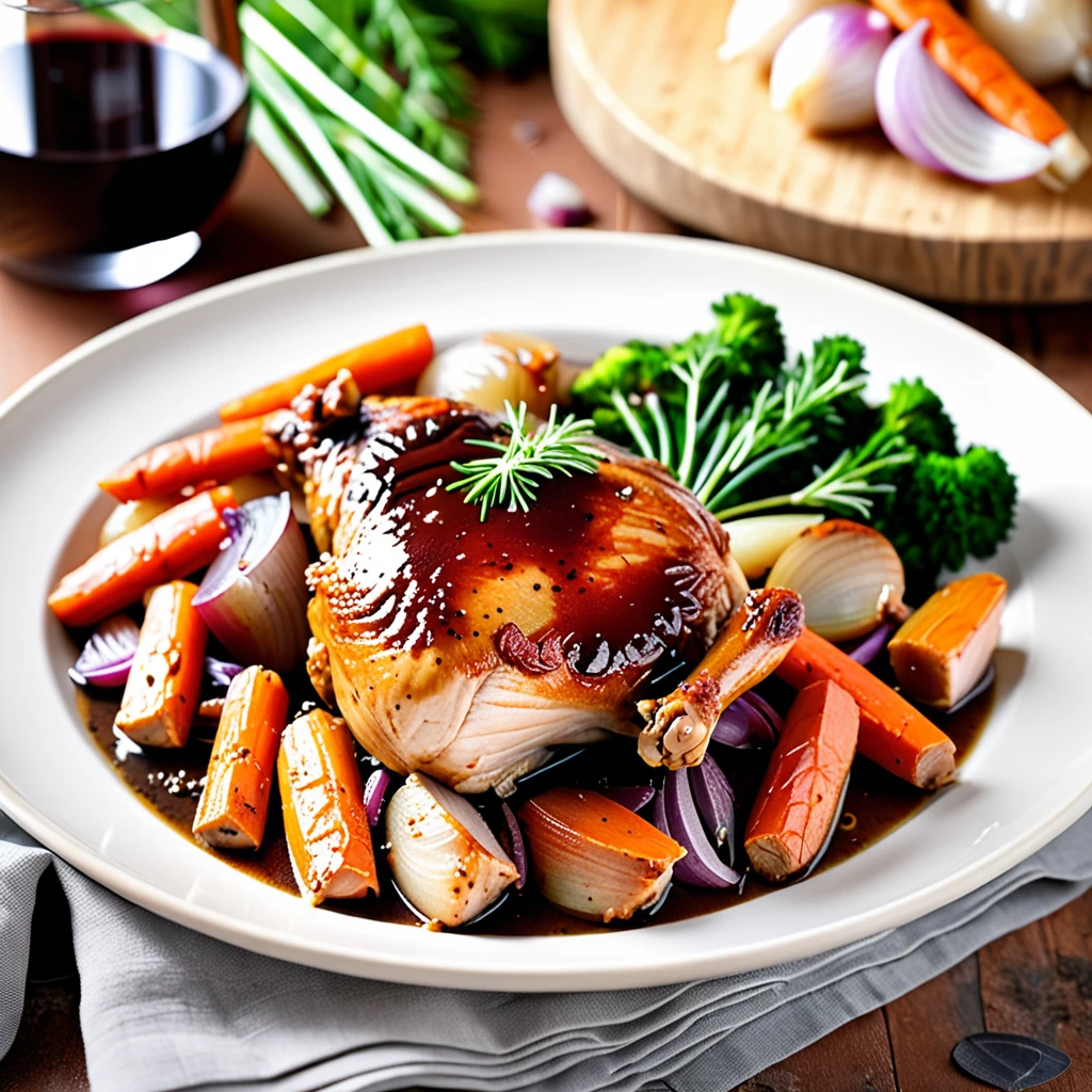 Classic Alsace-Style Chicken Braised in Red Wine