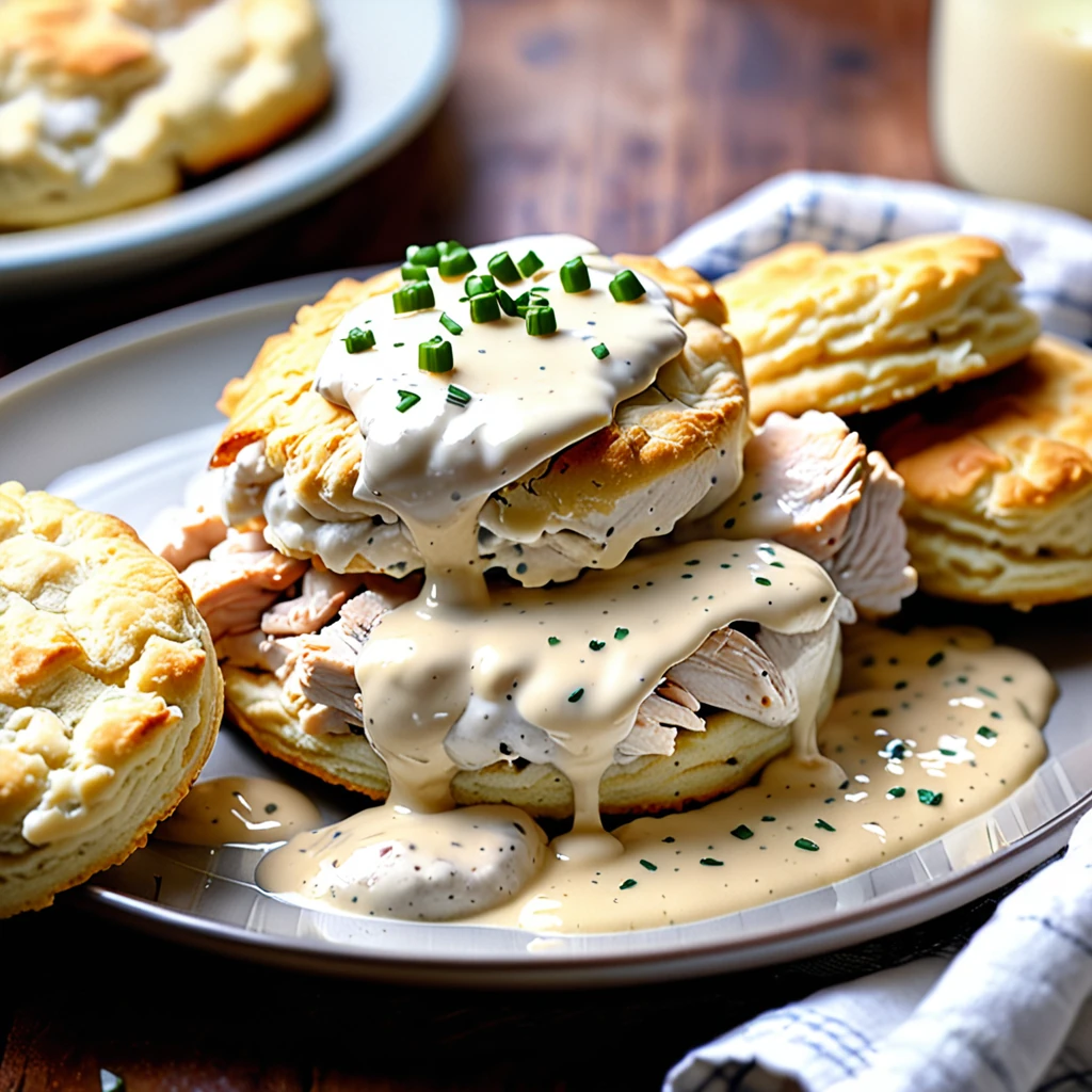 Classic Creamed Chicken Served Over Fluffy Biscuits