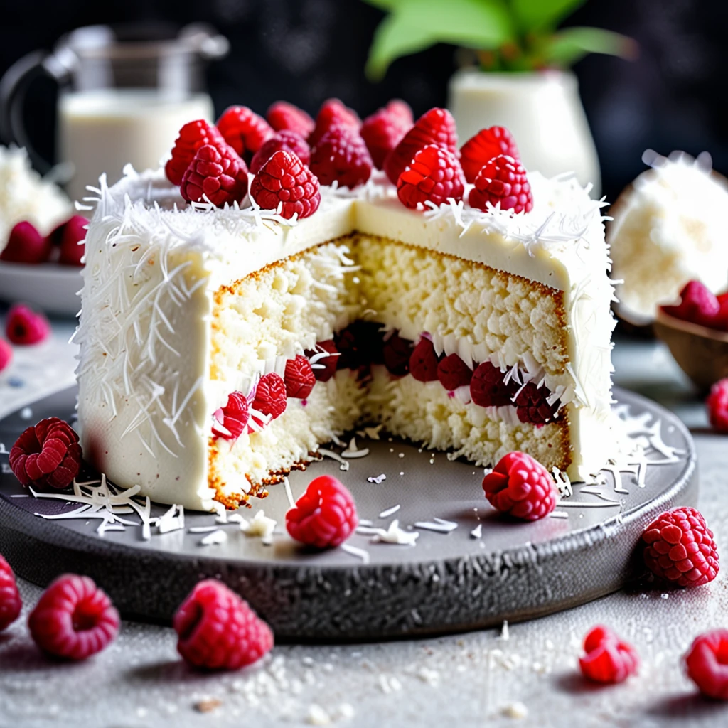 Cottage Cheese Coconut Raspberry Cake