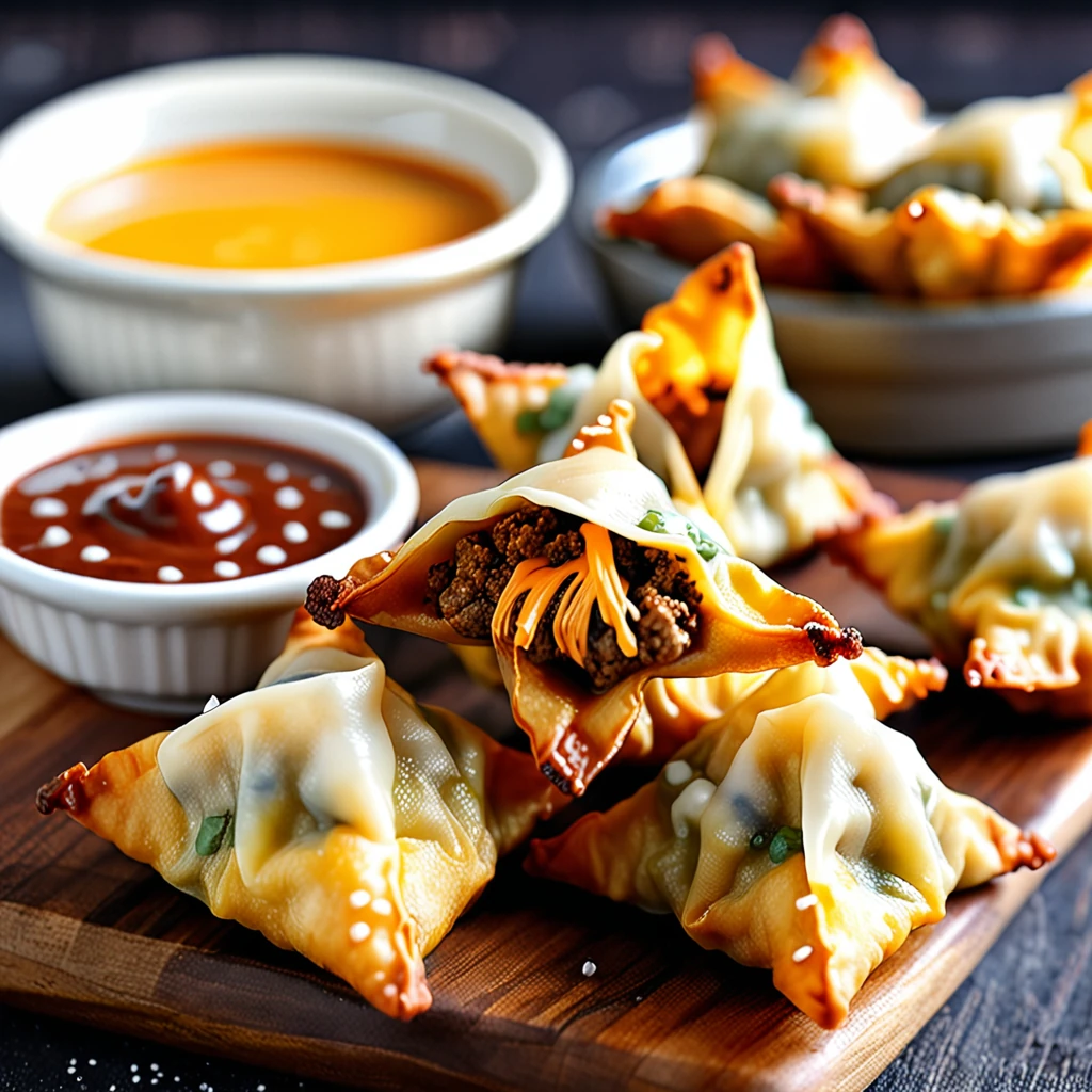 Crispy Cheeseburger Wontons with Savory Dipping Sauce