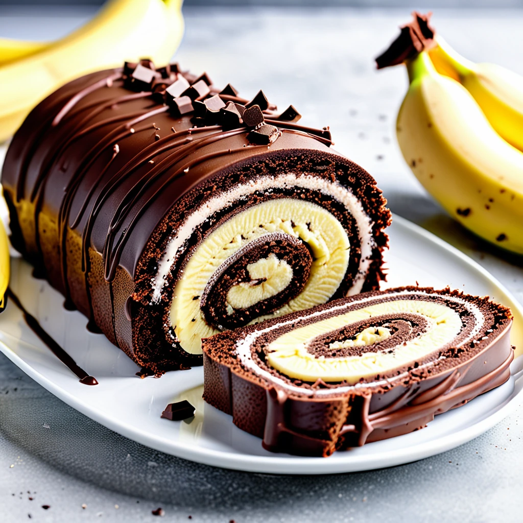 Delicious Chocolate Banana Swiss Roll Cake