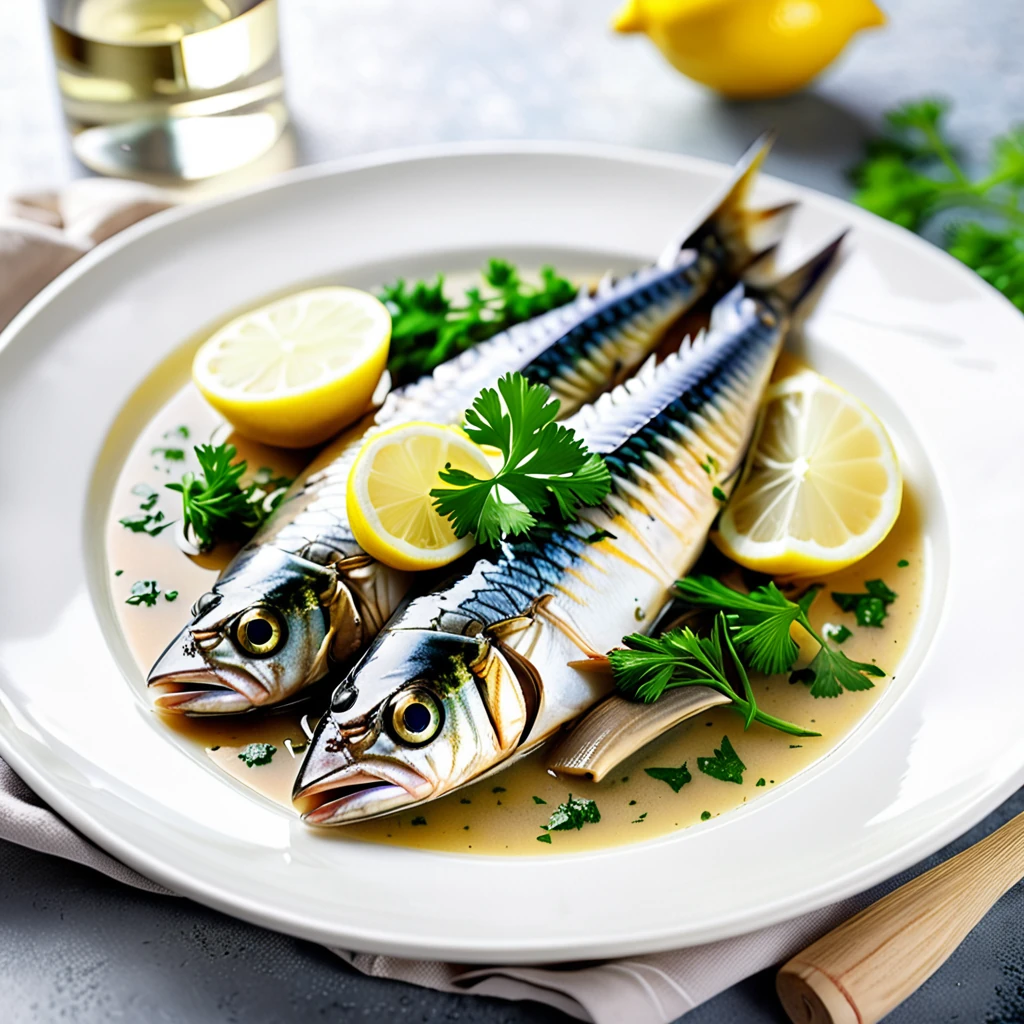 Delicious Mackerel Simmered in White Wine Sauce