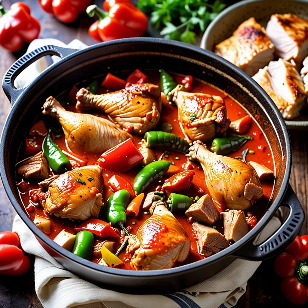 Easy Classic Basque Chicken Stew in a Dutch Oven