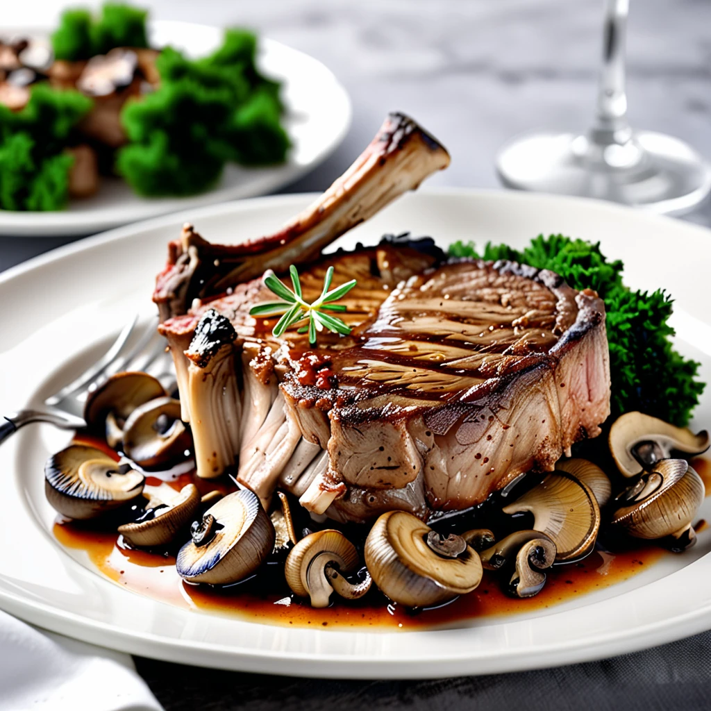 Juicy Veal Chop with Sauted Mushrooms