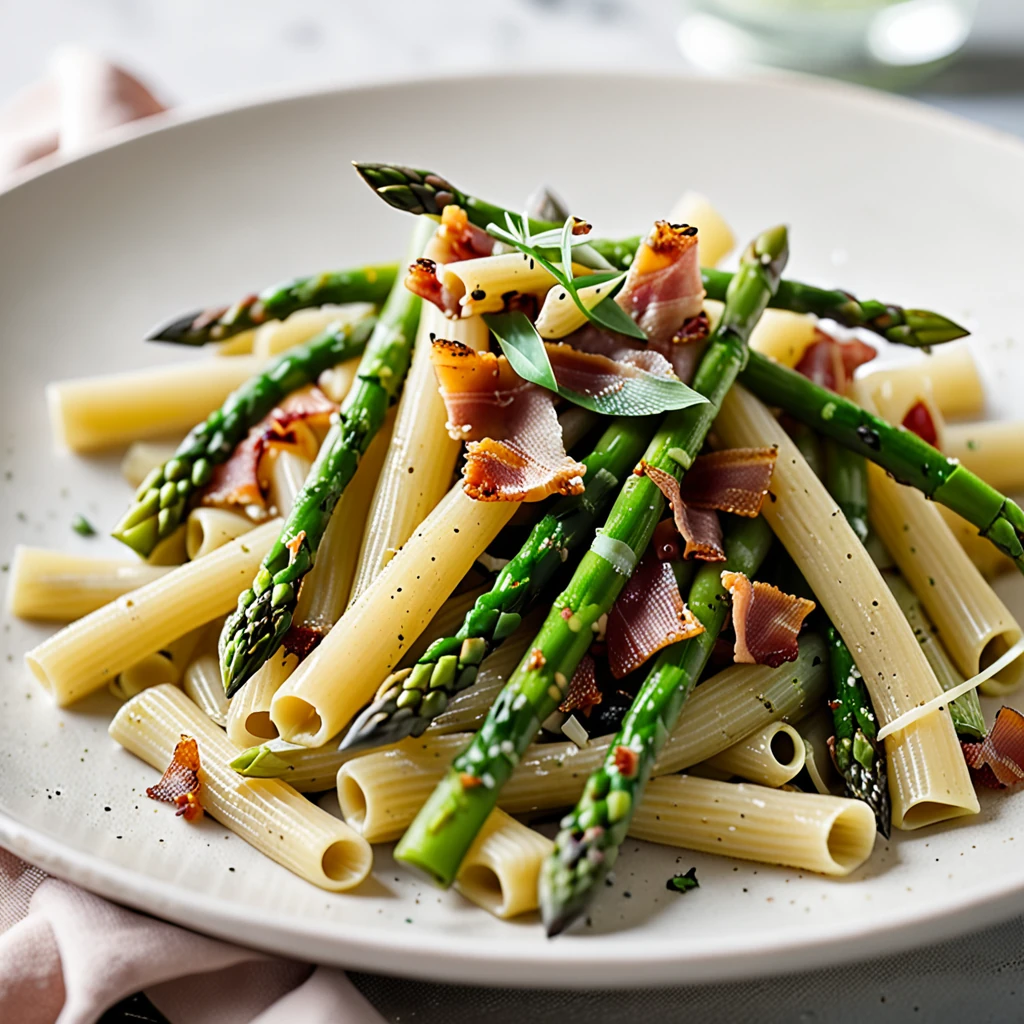 Pasta with Asparagus Tips and Crispy Pancetta