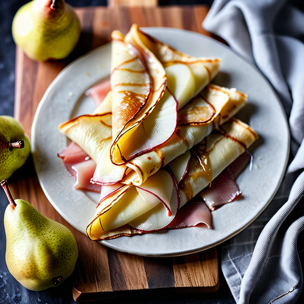 Pear and Bayonne Ham Crepes with Savory Twist