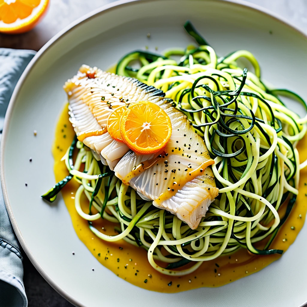 Perch with Zucchini Noodles and Orange Sauce