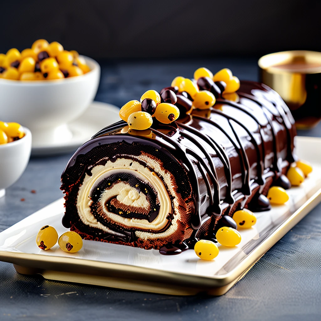 Raisin Biscuit Yule Log Cake with Rich Chocolate Glaze