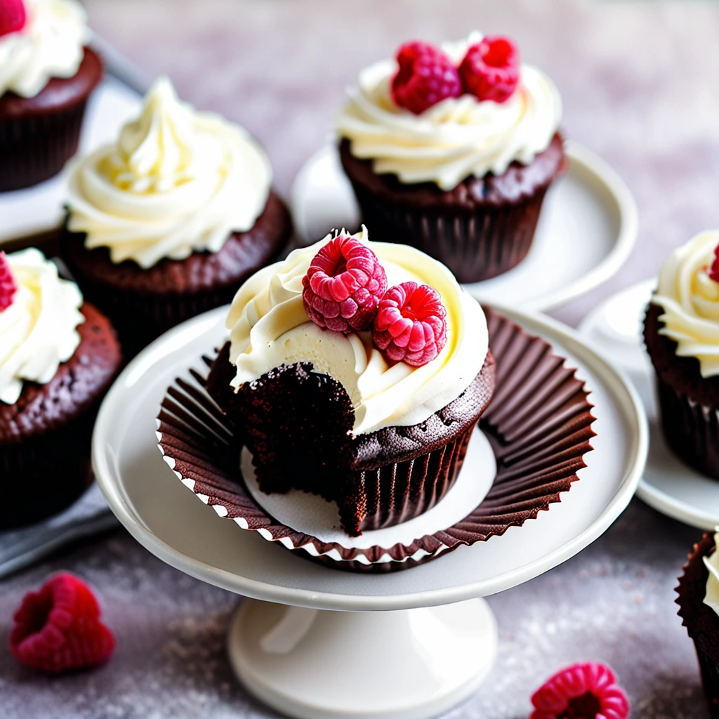 Raspberry-Filled Chocolate Cupcakes with Creamy Vanilla Buttercream