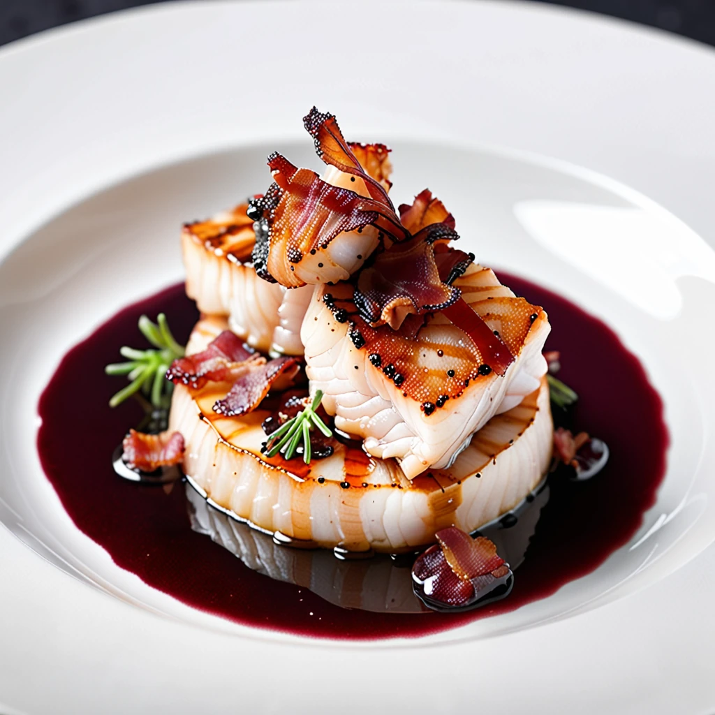 Sauteed Monkfish with Bacon and Pinot Noir Sauce