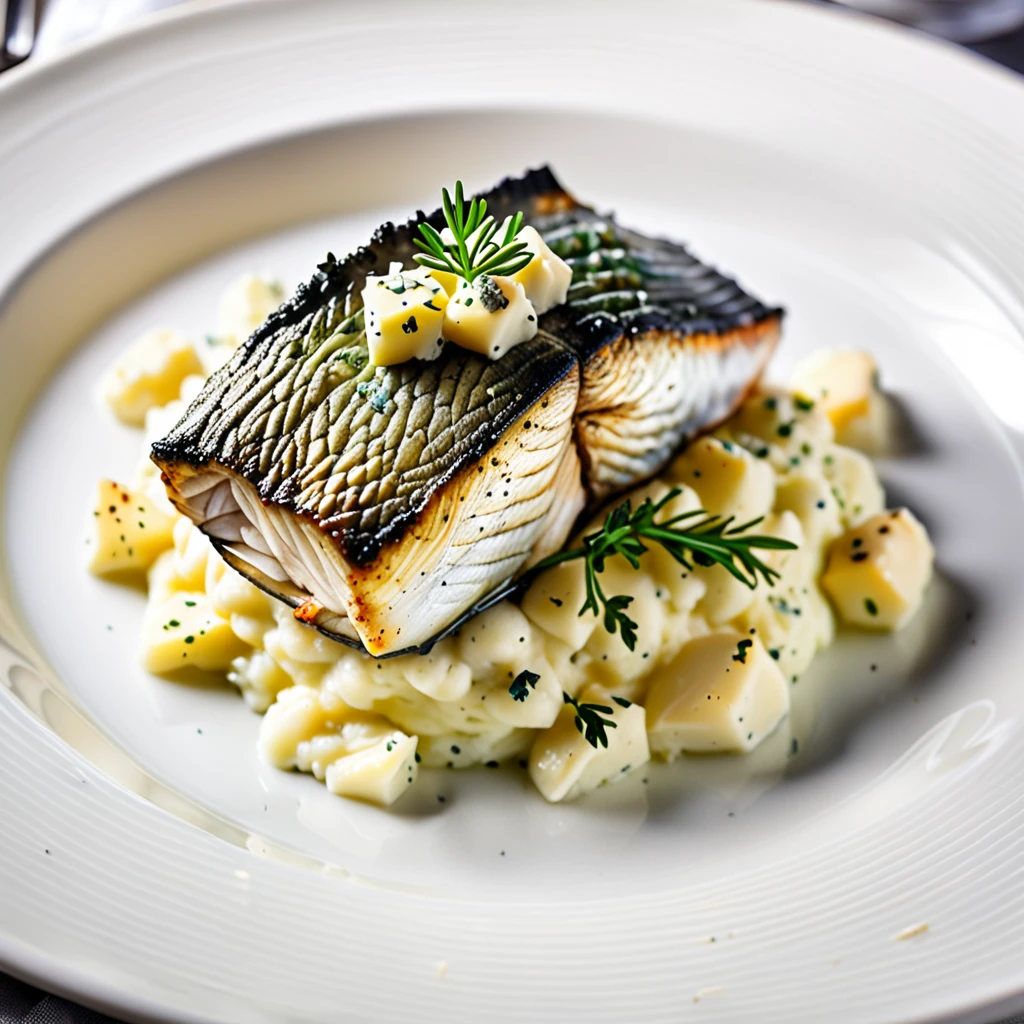 Sea Bass in Roquefort Crust with Creamy Mashed Potatoes