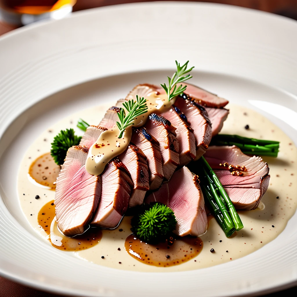 Seared Duck Breast in Cream Sauce Flambeed with Cognac
