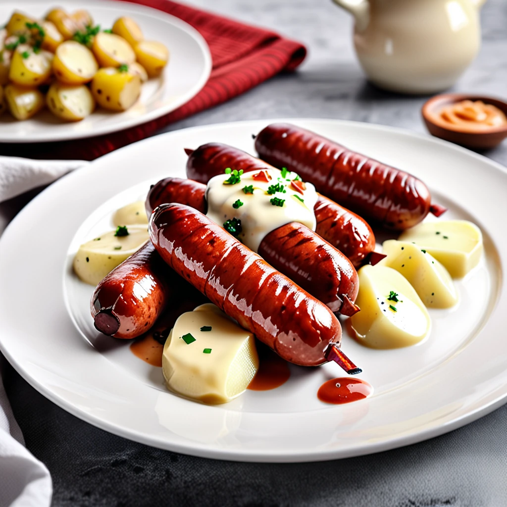 Smoked Sausages with Potatoes and Creamy Sweet Sauce
