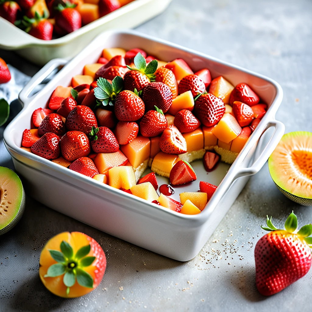 Strawberry and Melon Baked Fruit Casserole