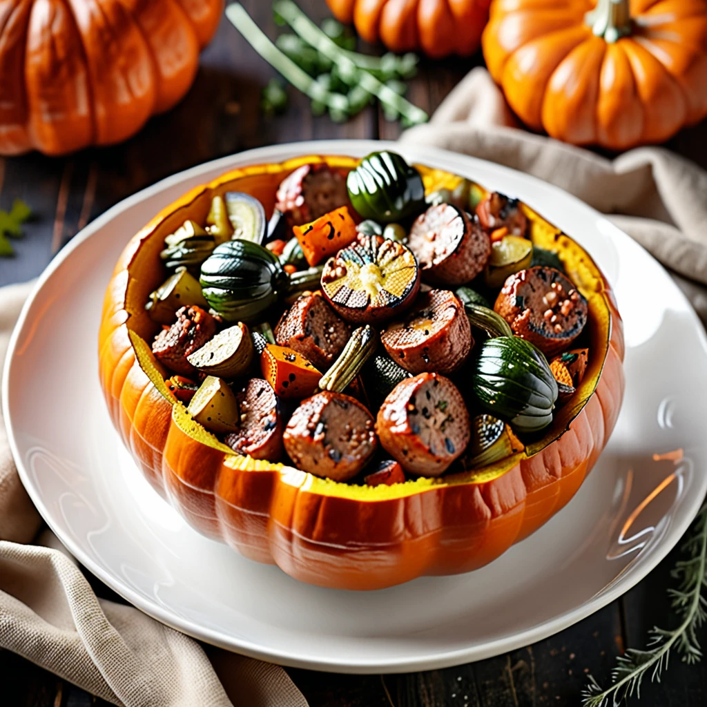 Stuffed Pumpkin Bowl with Sausage and Roasted Vegetables
