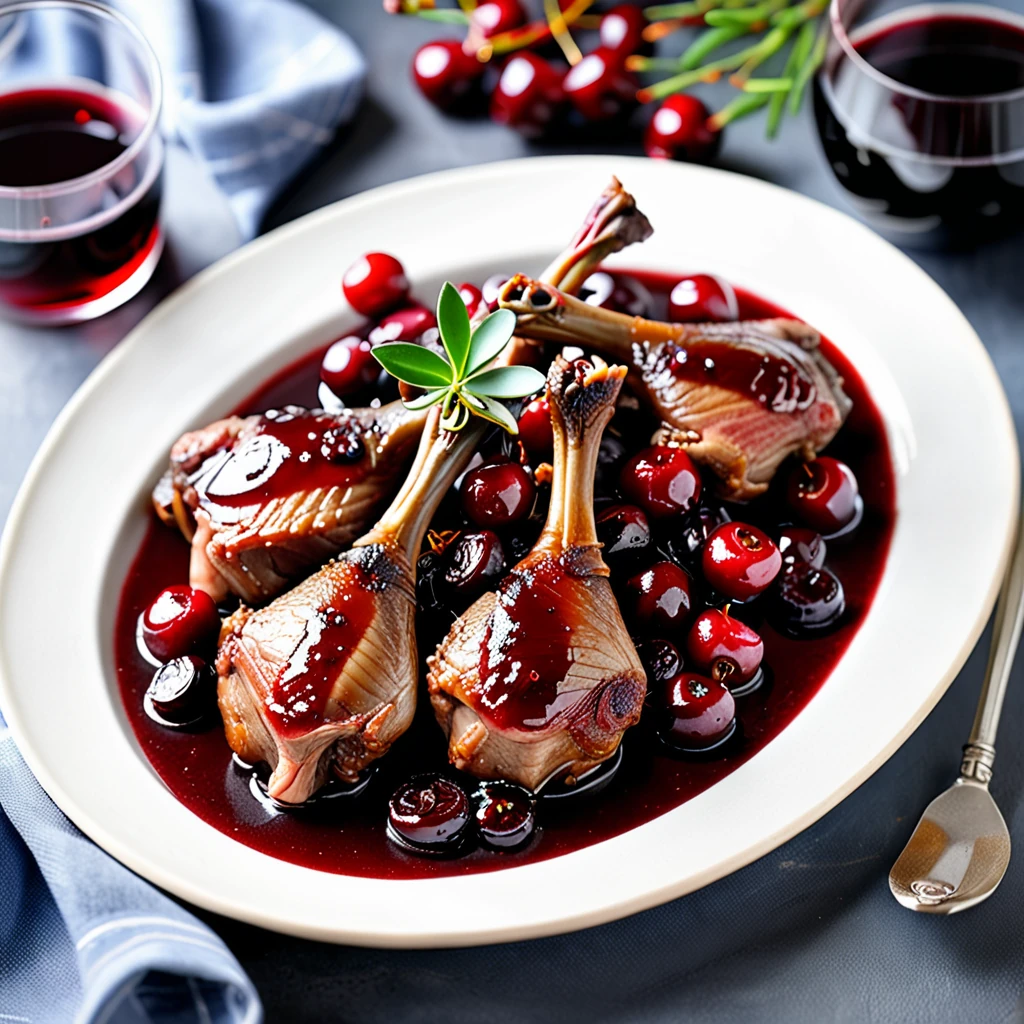 Succulent Duck Legs Braised with Fresh Cherries