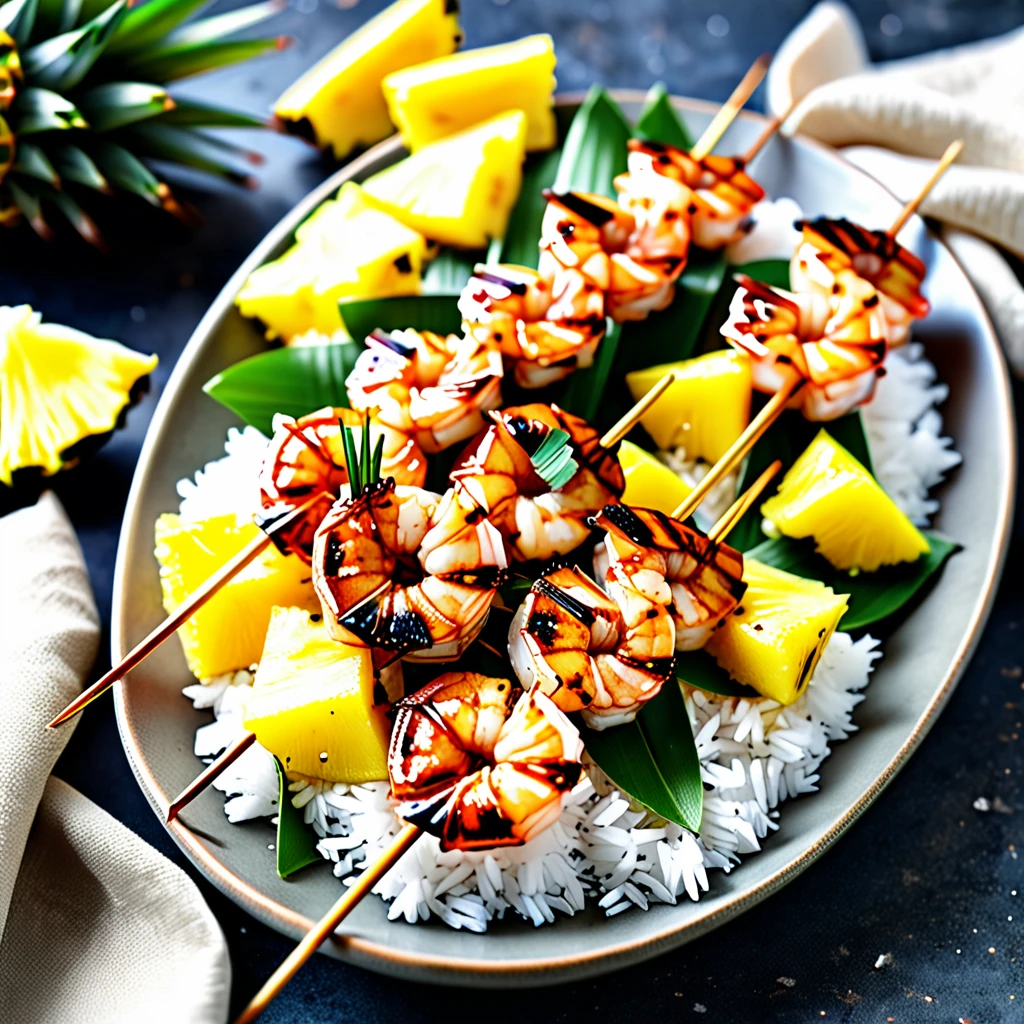 Sweet Teriyaki Grilled Shrimp and Pineapple Skewers