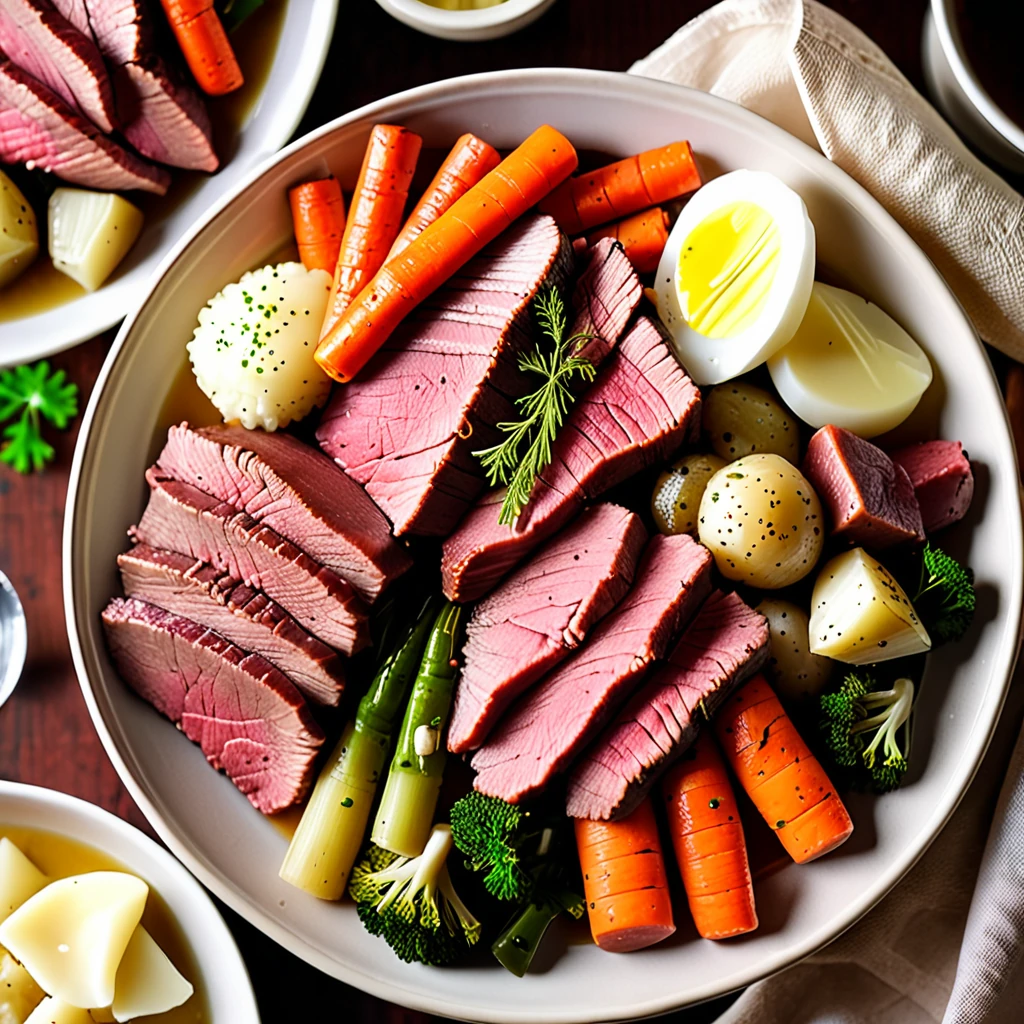 Traditional Irish Boiled Dinner with Corned Beef and Vegetables