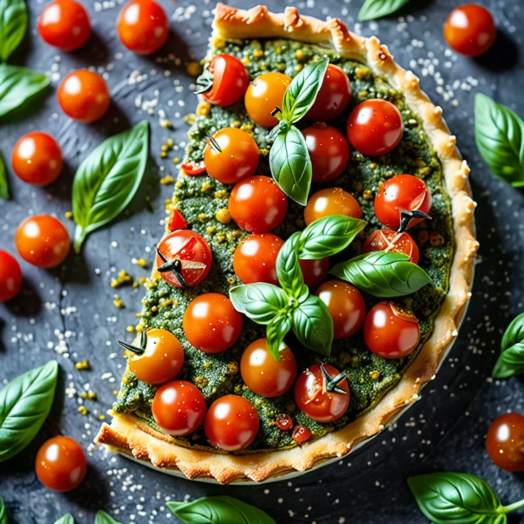 Recipe: Cherry Tomato Tart on a Bed of Fresh Basil Pesto