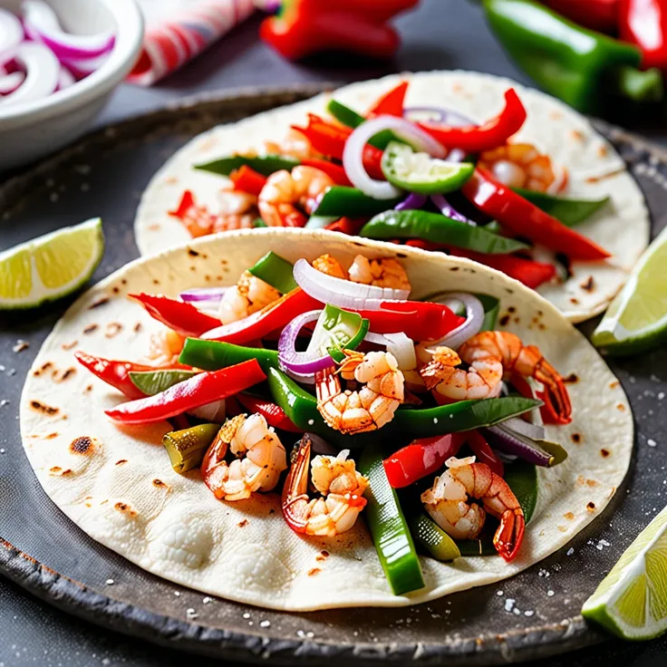 Crispy Shrimp Fajitas with Peppers and Onions