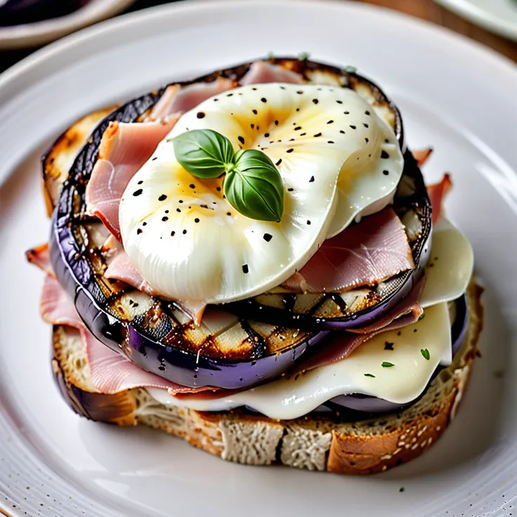 Recipe: Delicious Eggplant and Ham Open-Faced Sandwich