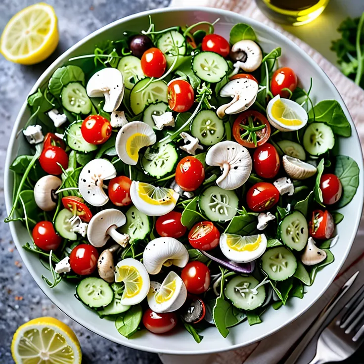 Fresh Mixed Green Salad with Mushrooms