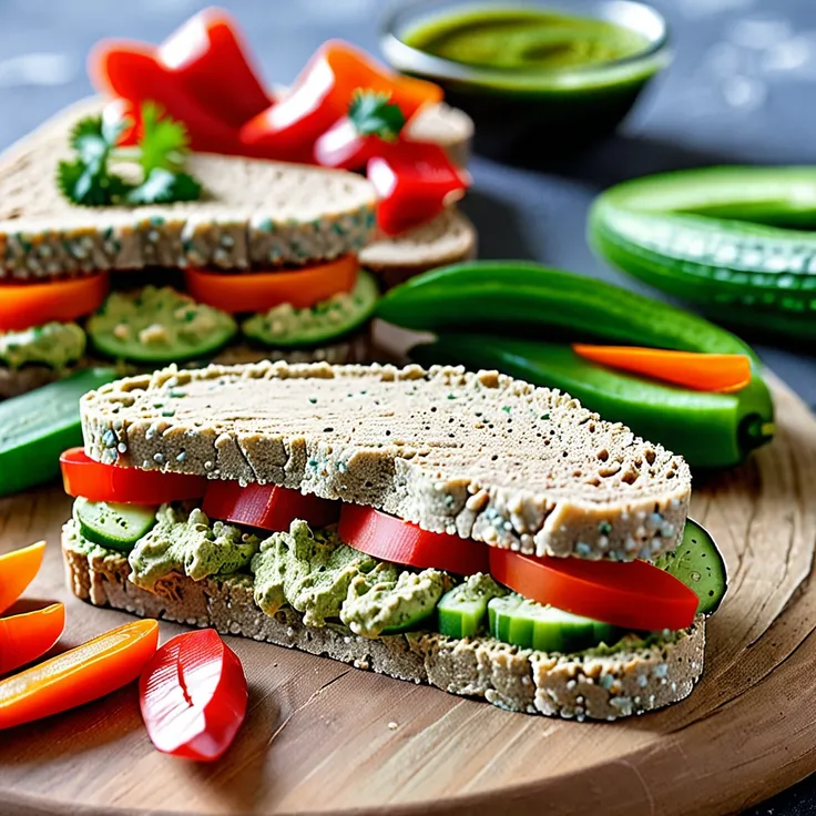 Fresh Veggie and Cilantro Hummus Sandwiches