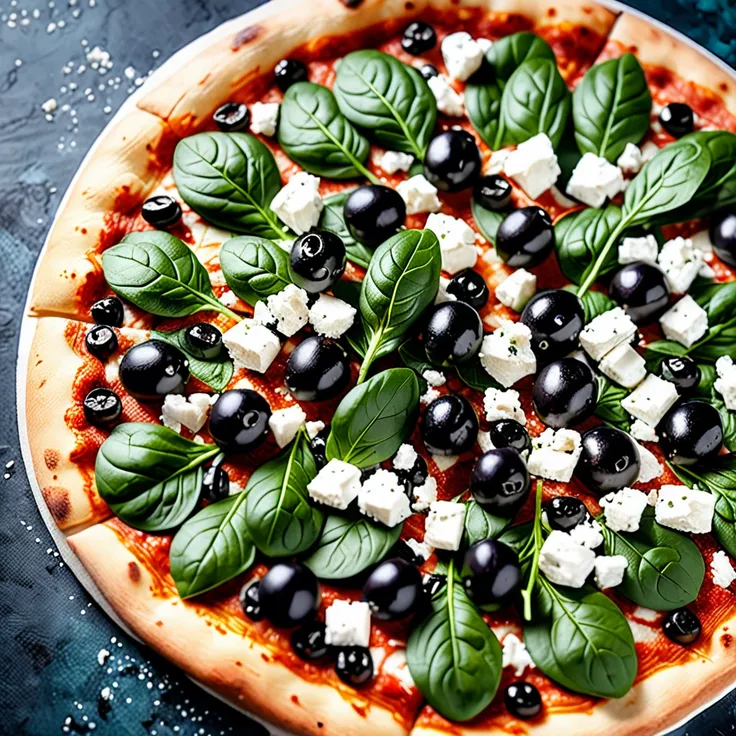 Greek-Style Pizza with Spinach, Feta Cheese, and Olives