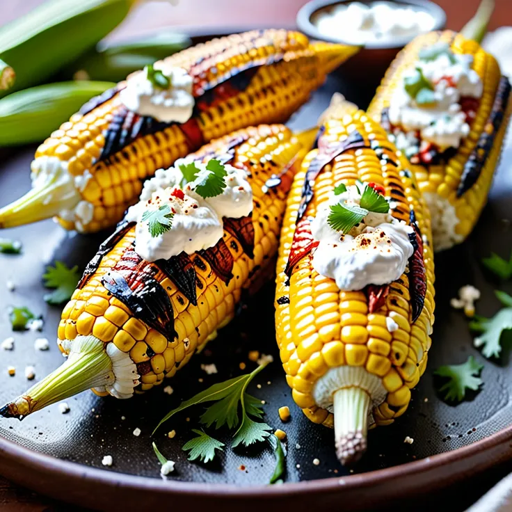 Grilled Corn with Roasted Chiles, Sour Cream, and Cotija Cheese