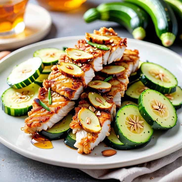 Recipe: Honey Almond Chicken Strips on a Bed of Zucchini