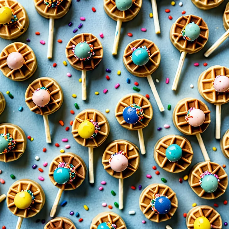 Mini Waffle Pops Topped With Colorful Candy Sprinkles