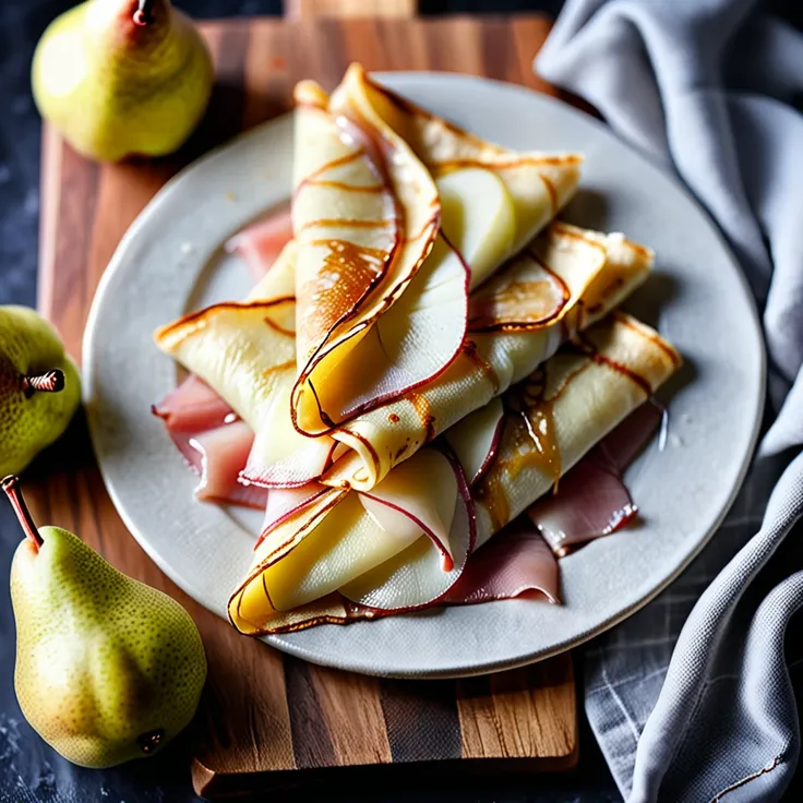 Pear and Bayonne Ham Crepes with Savory Twist