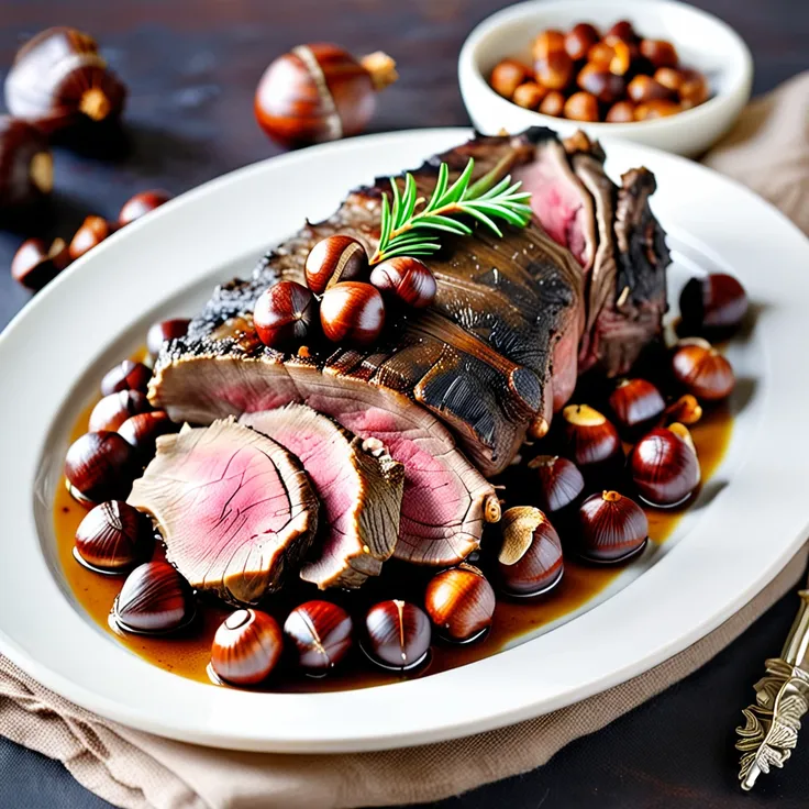 Roasted Wild Boar Leg with Chestnuts Ardechoise Style