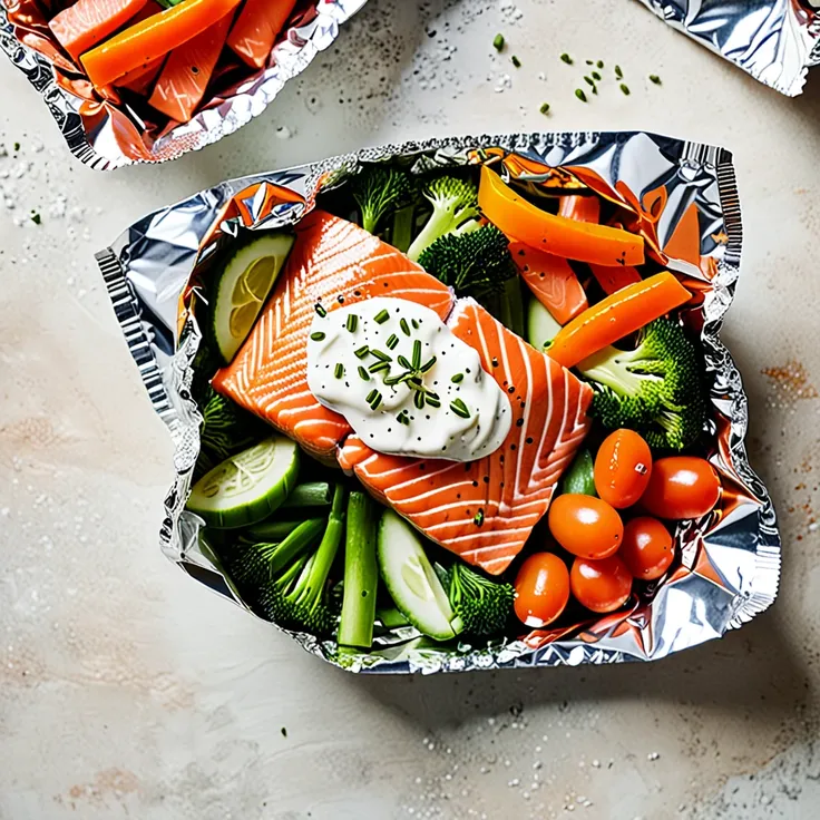 Salmon Foil Packets with Cream Cheese and Fresh Vegetables