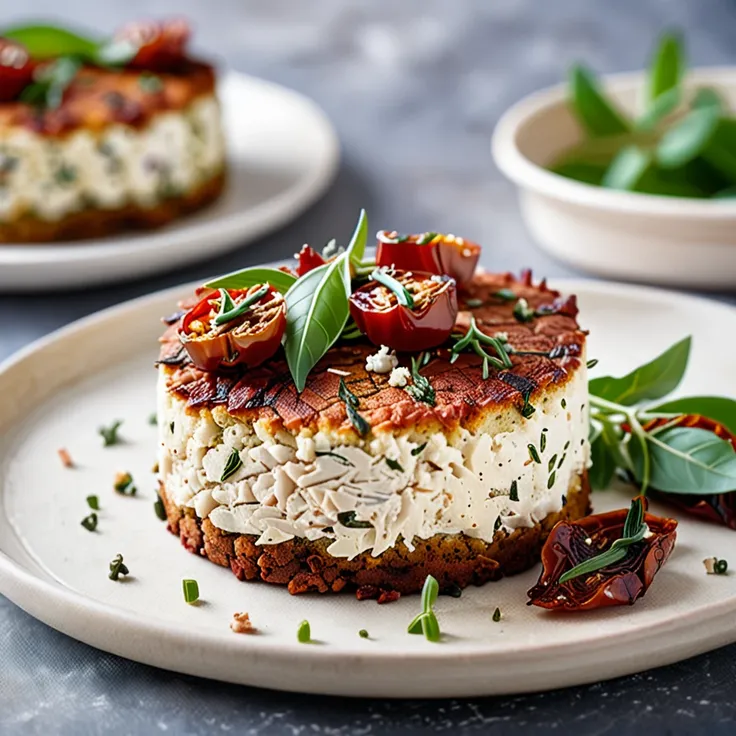 Savory Tuna Cake with Sun-Dried Tomatoes and Goat Cheese