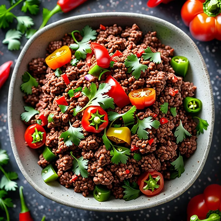 Spicy Ground Beef with Fresh Vegetables