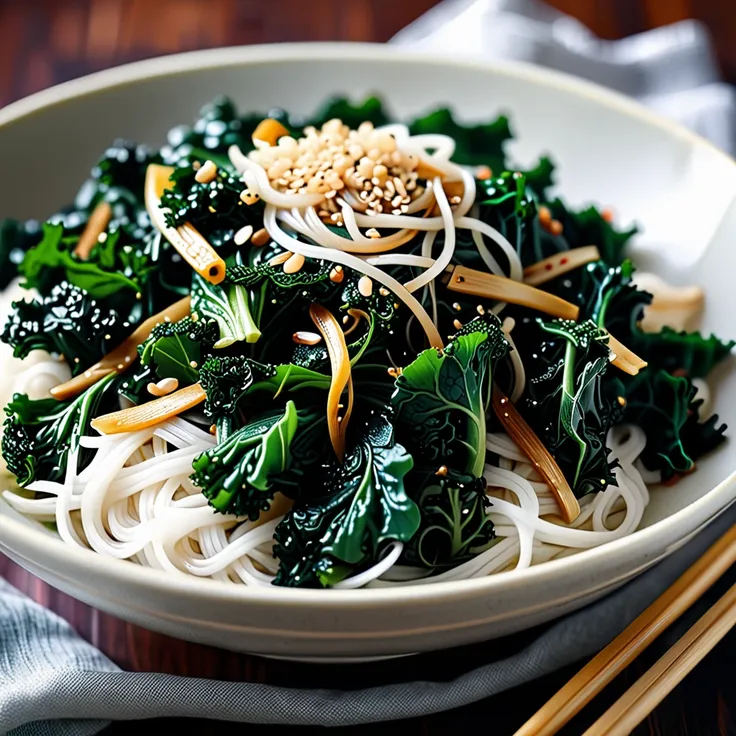 Stir-Fried Kale with Noodles Asian Style