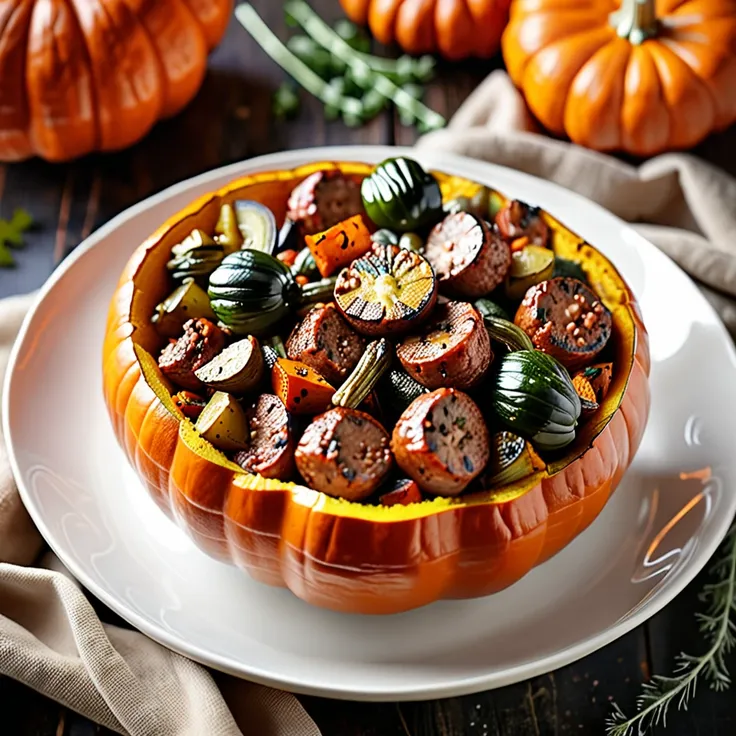 Recipe: Stuffed Pumpkin Bowl with Sausage and Roasted Vegetables
