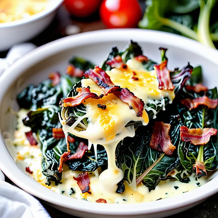 Swiss Chard Gratin with Crispy Bacon Bits