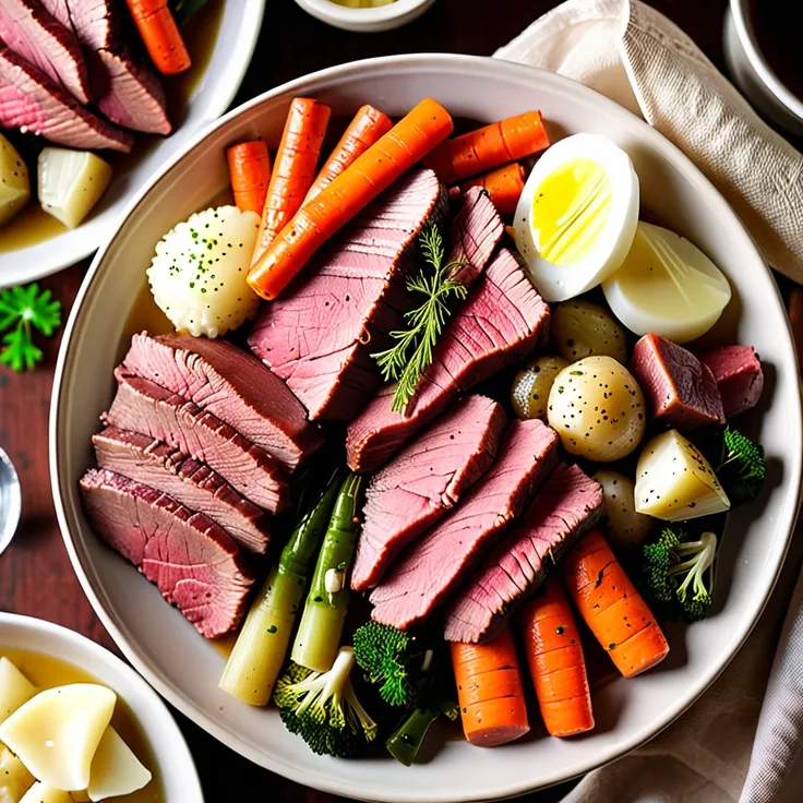 Traditional Irish Boiled Dinner with Corned Beef and Vegetables