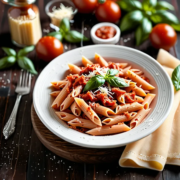 Tuscan Style Penne Pasta with Rich Tomato Sauce