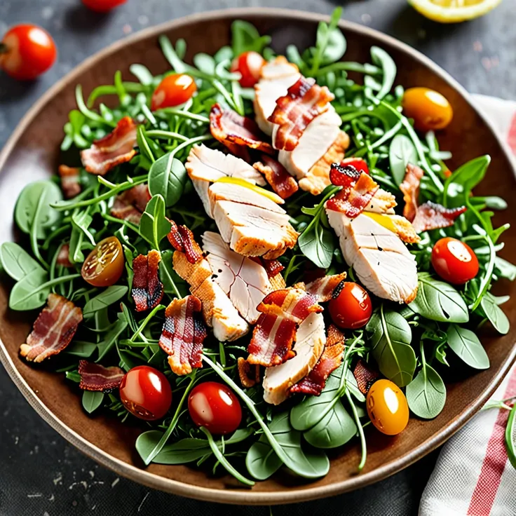 Warm Arugula Salad with Chicken and Crispy Bacon