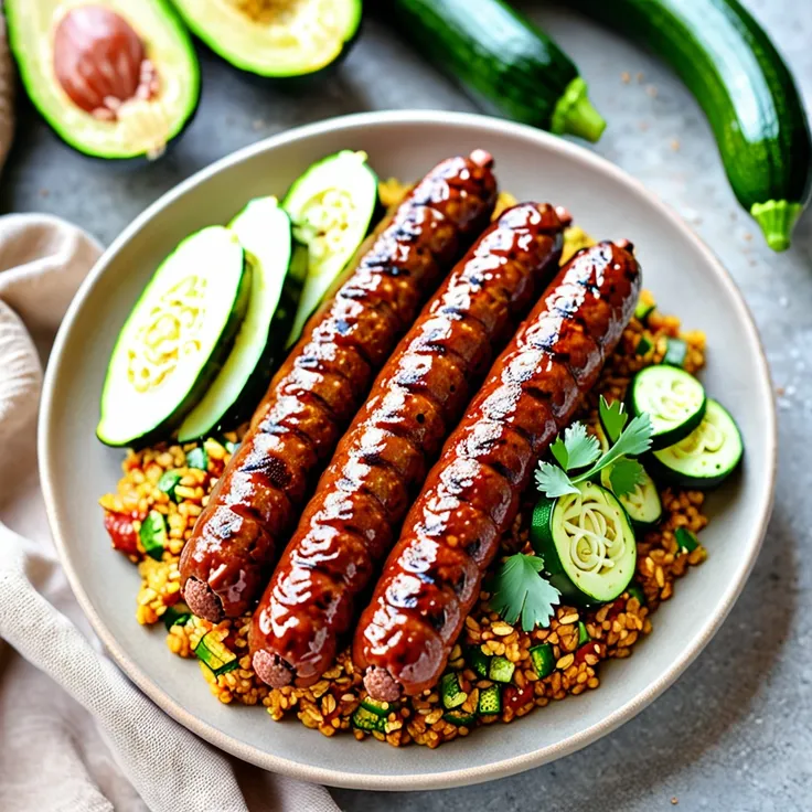 Zucchini and Bulgur Wheat with Spicy Merguez Sausage