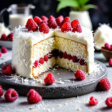 Cottage Cheese Coconut Raspberry Cake